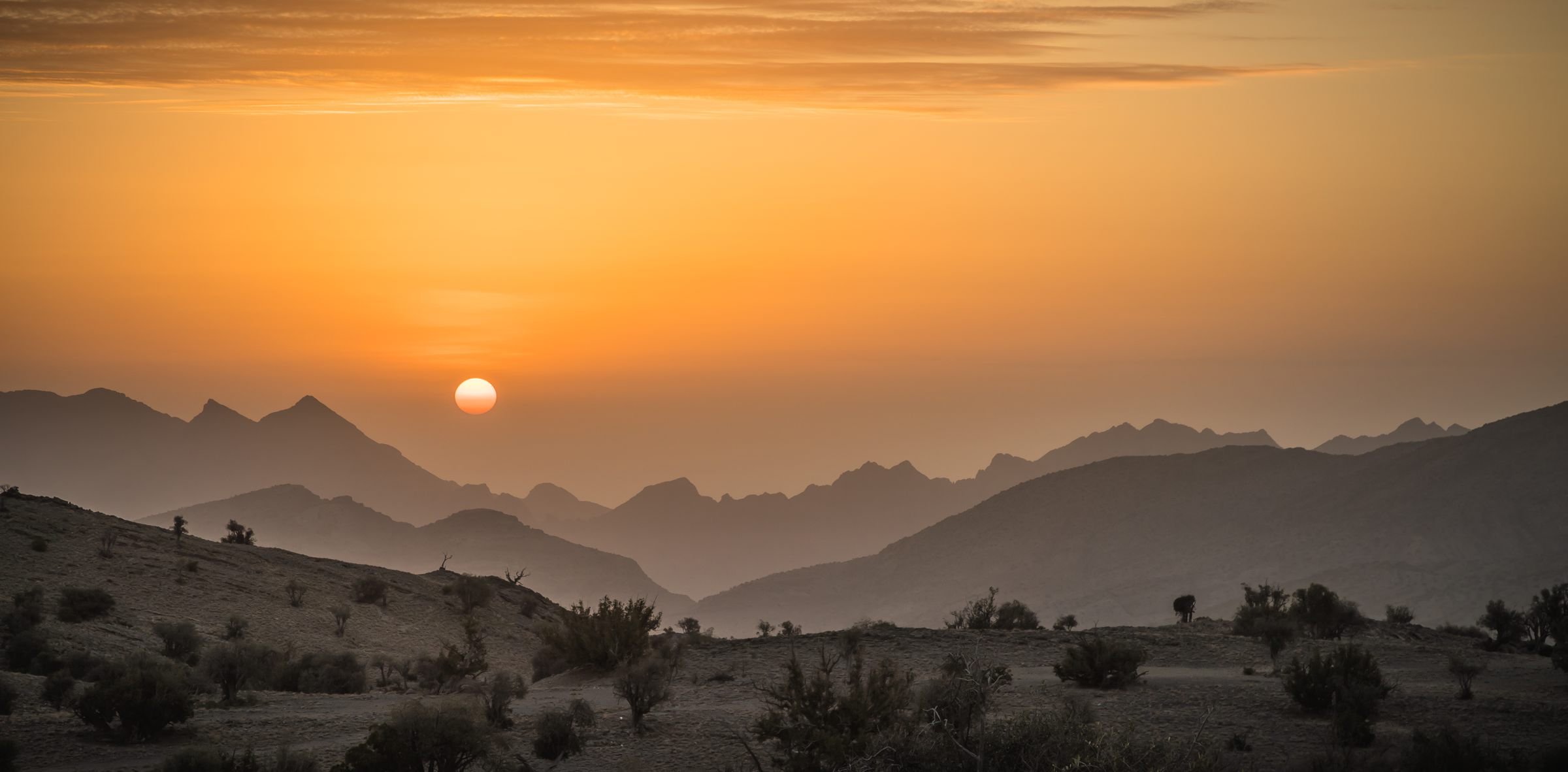 Sunrise over the mountains of Jebel Akhdar, Oman